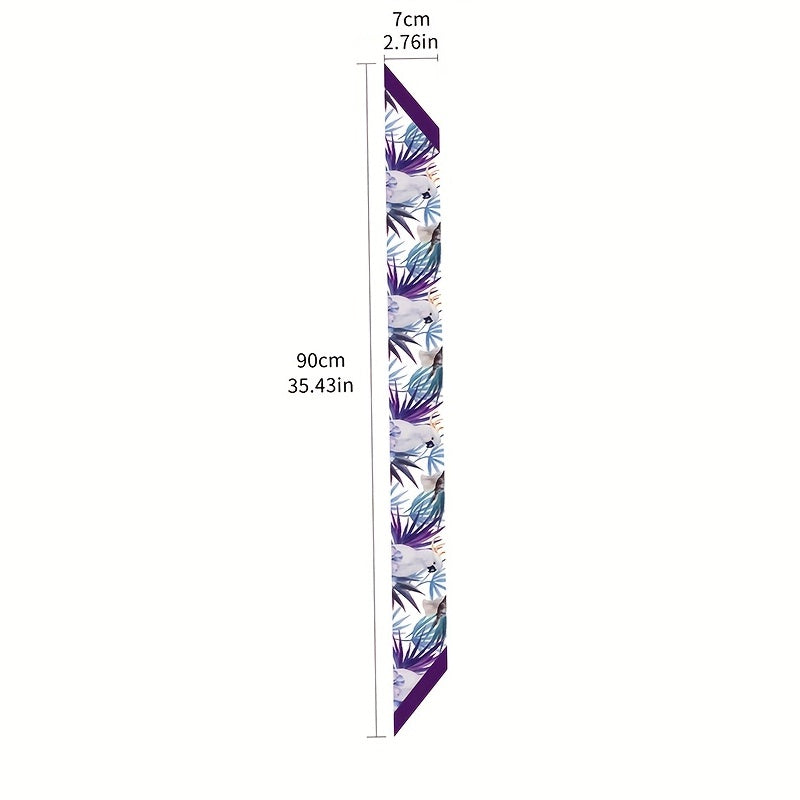 Purple Leaf Print Neckerchief Classic Hair Ribbon Twilly Scarf