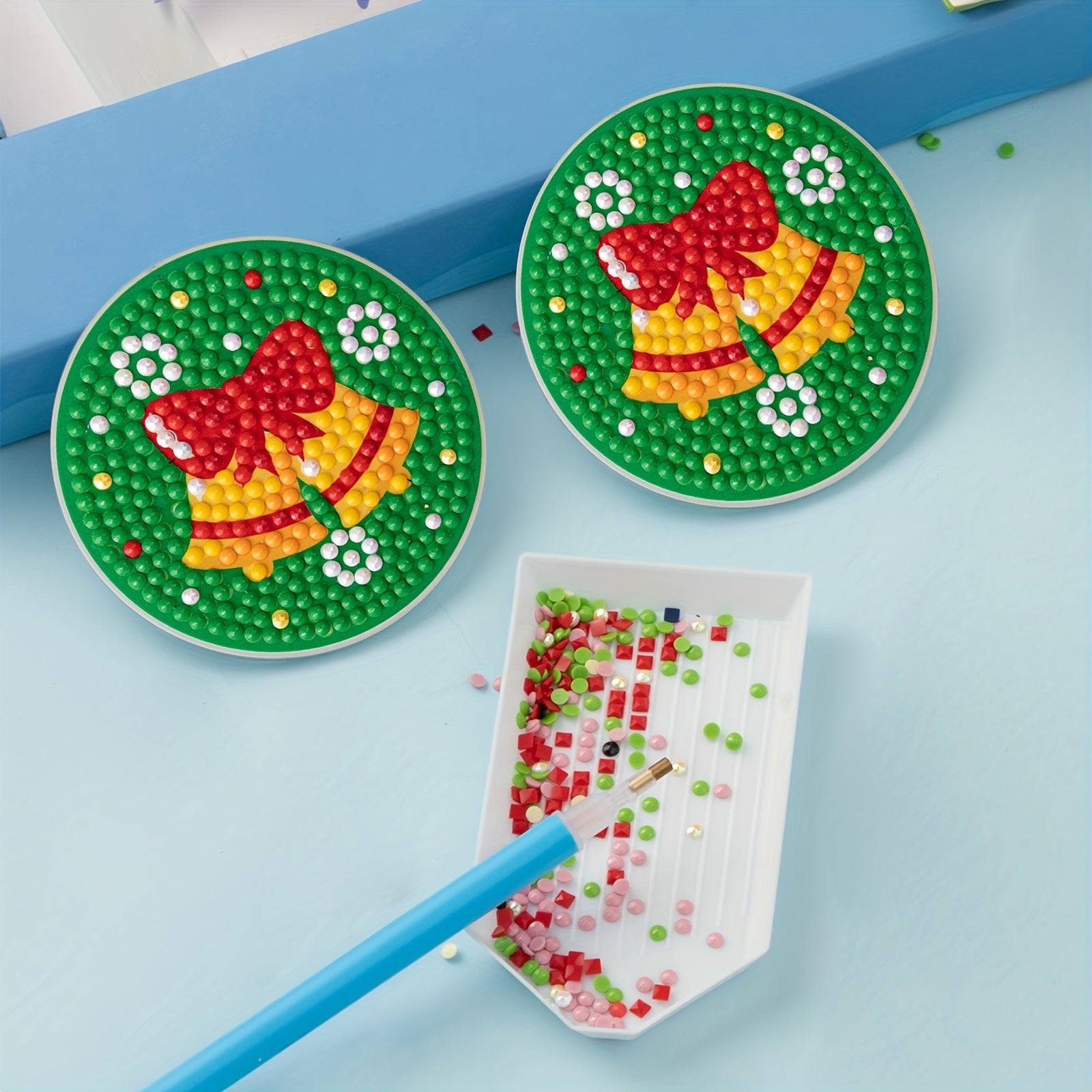 2pcs Christmas Bell Coaster Diamond Painting Car Coaster