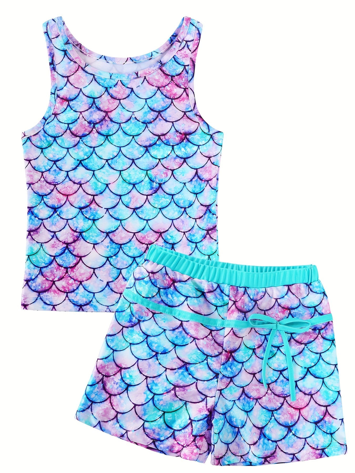 Girls Mermaid Scale Bikini Swimsuit Set Stretch Casual Kids Summer