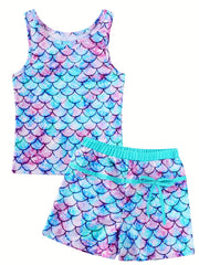 Girls Mermaid Scale Bikini Swimsuit Set Stretch Casual Kids Summer