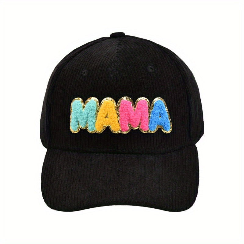 MAMA Patch Corduroy Baseball Cap Solid Casual Dad Hat Adjustable Sports Sun Hats