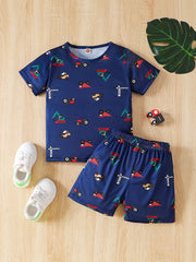 Boys Cartoon Engineering Cars T-shirt & Shorts Set