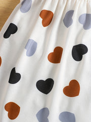 Toddler Girl's Striped Heart Dress Puffy Sleeves for Summer