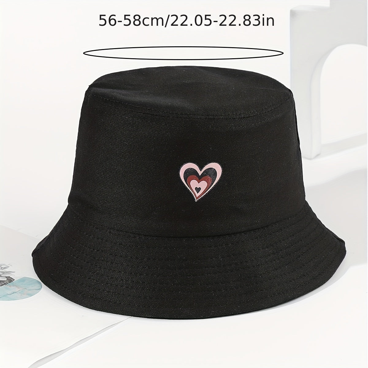 Heart Print Couple Bucket Hat Casual Unisex Solid Basin Hat