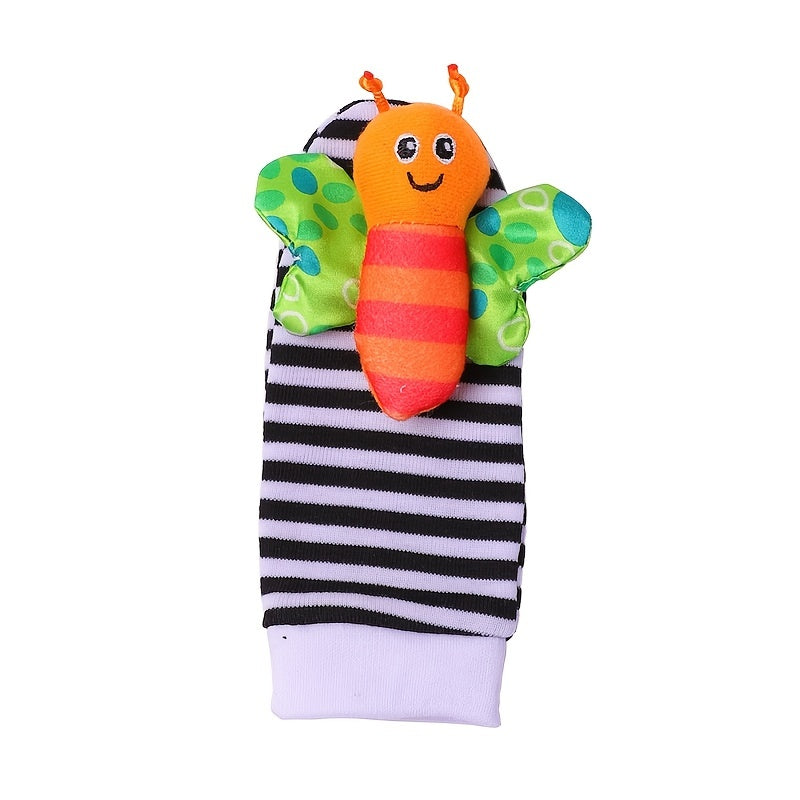 4 Pack Baby Wrist Rattle Socks & Plush Toy Set