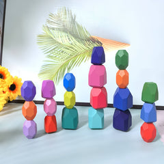 Colorful Wooden Stacked Stone Balance Toy for Kids