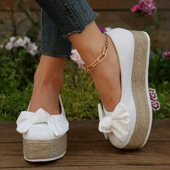 Women's Bowknot Platform Slip On Low Espadrilles Bottom Shoes