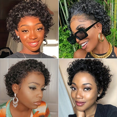 Brazilian Human Hair Pixie Cut Wig with T Part Lace Front Short Curly Wig