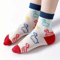5pairs Boys Kids Cotton Blend Dinosaur Crew Socks Breathable Spring Summer