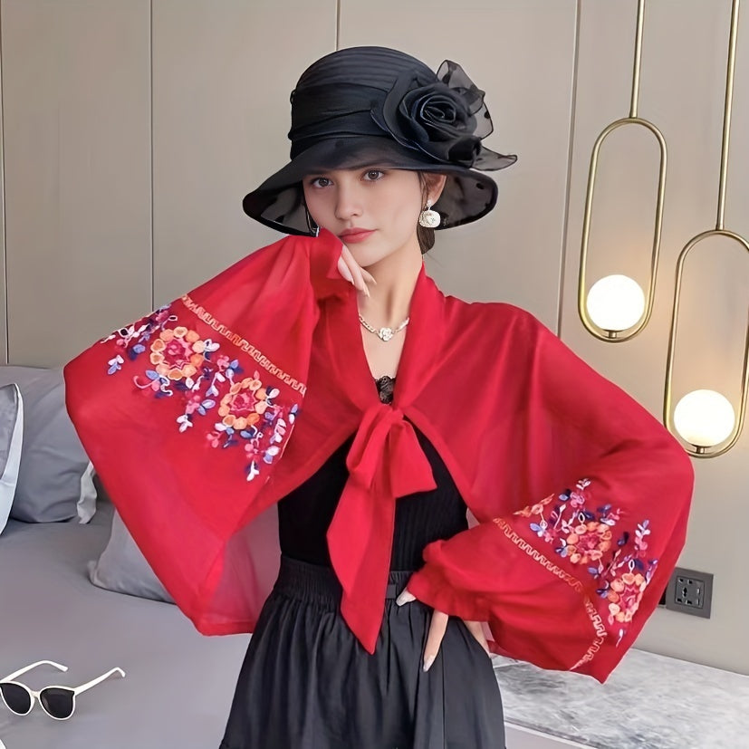 Chiffon Embroidered Sun Proof Shawl Ice Women Scarf Spring & Summer Shade Wrap
