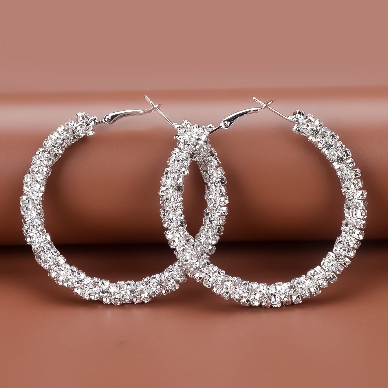 Full Rhinestone Hoop Earrings Silver Plated Jewelry Party Gift 1Pair