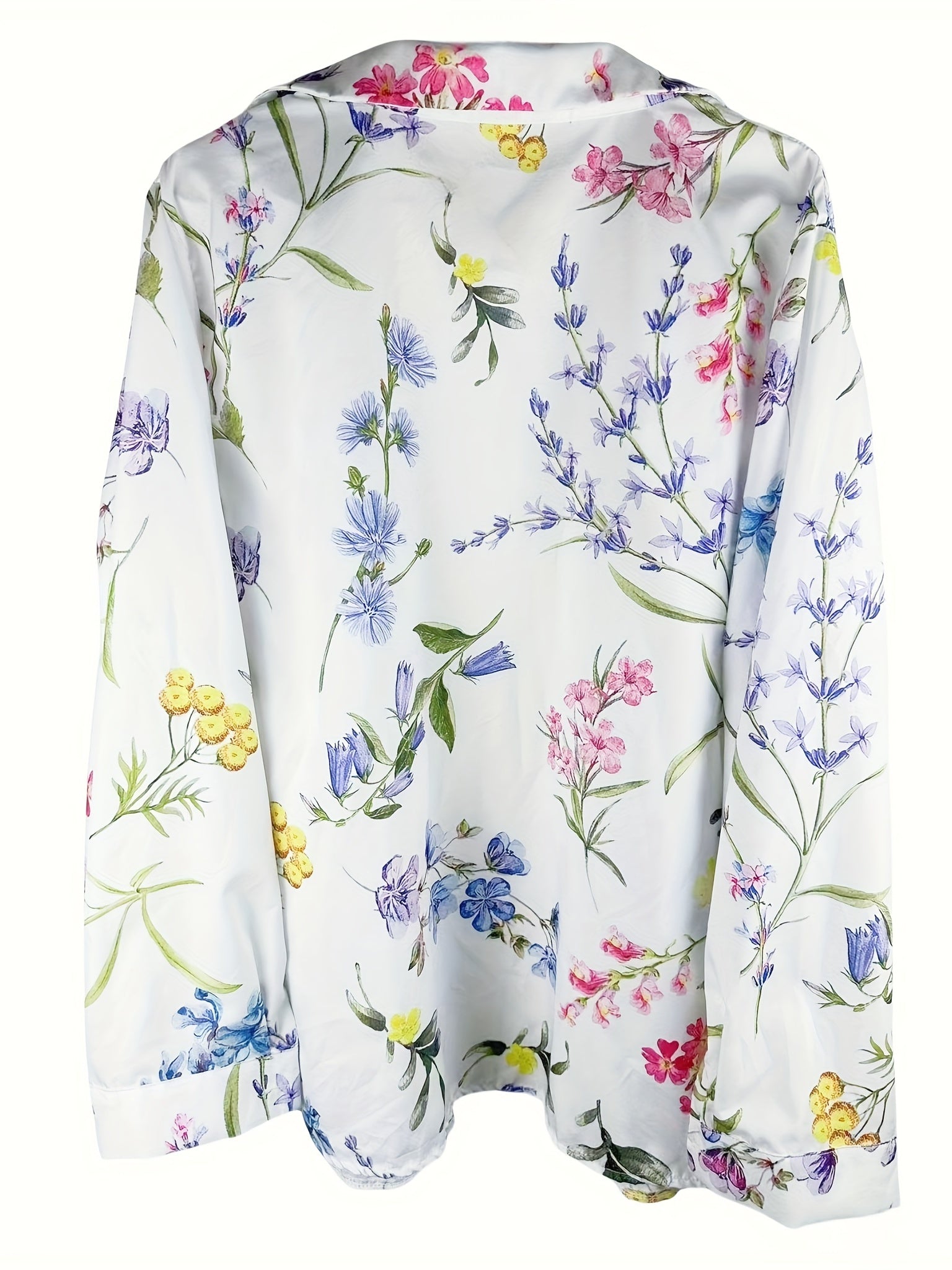 Women's Plus Floral Print Button Up Long Sleeve Blouse