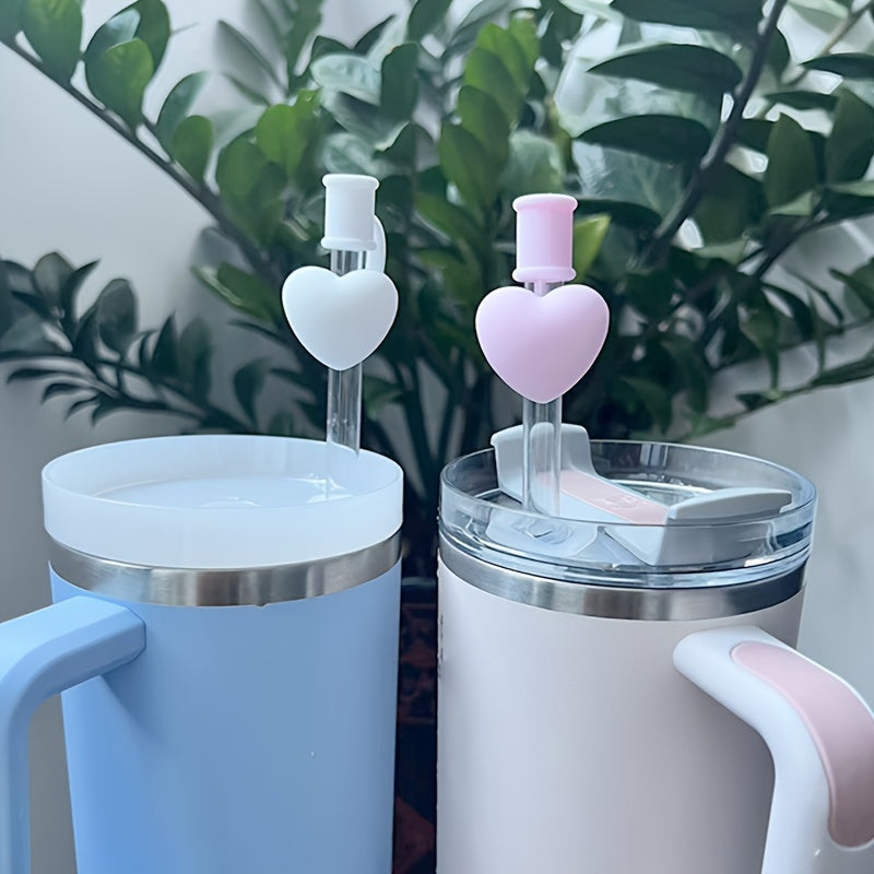 Silicone Love Flower Straw Cap, Reusable Dustproof Cover for Straw