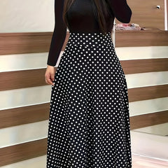 Colorblock Dot Print Maxi Dress