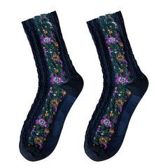 Floral Print Mid Tube Socks Retro Ethnic Style Women's Stockings