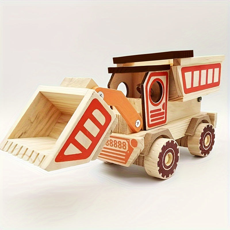 Wooden Big Bulldozer Toy Car Model Dump Truck