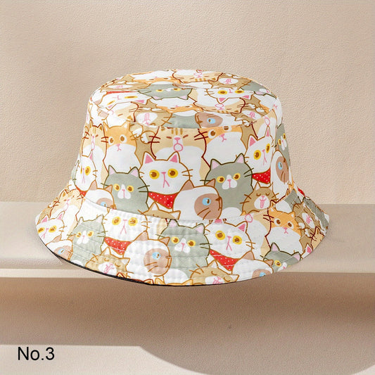 Kids' Warm Cat Pattern Bucket Hat