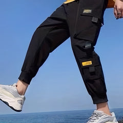 Ribbon Men's Drawstring Overalls Pockets Comfy Jogger Pants