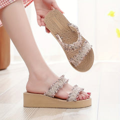 Women's Double Strap Wedge Slide Sandals Slip On Platform Sandals