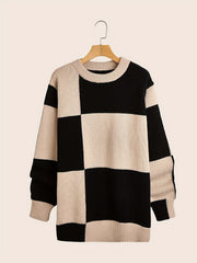 Men's Block Knit Sweater Warm Round Neck Pullover