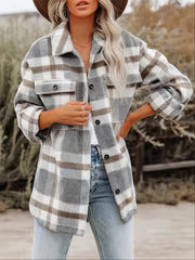 Plaid Button Down Long Sleeve Jacket Loose Lapel Plaid Jacket