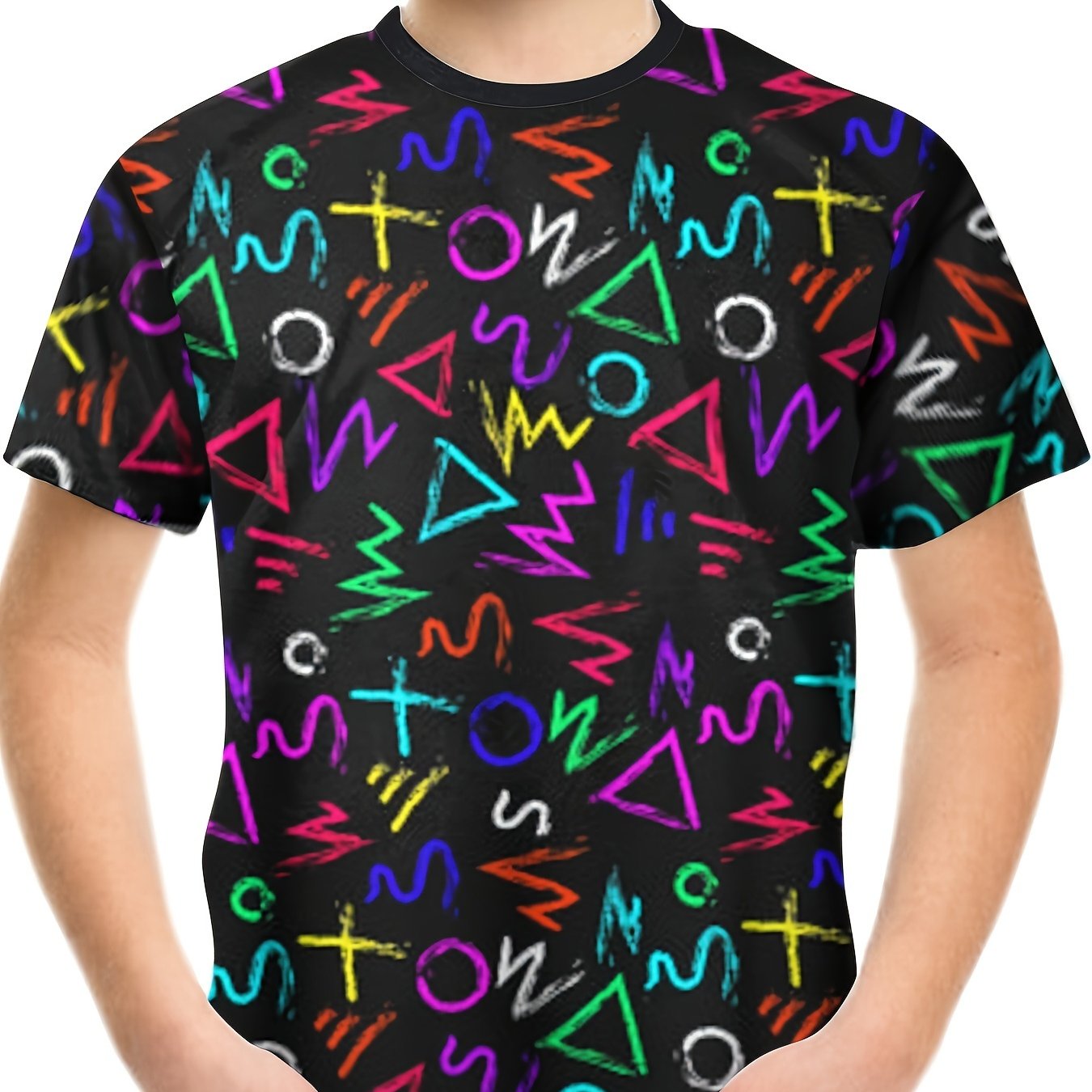 Boys Cartoon T-Shirt Doodle Print Kids Casual Top Summer Clothes