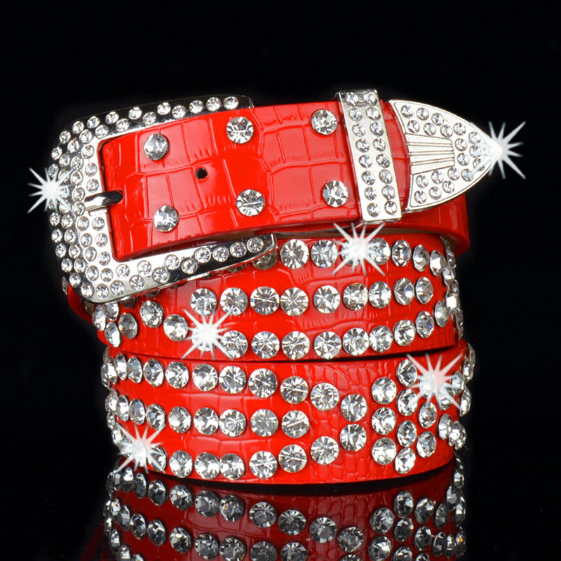Rhinestone Belt Western Bling Studded PU Leather Belt For Jeans