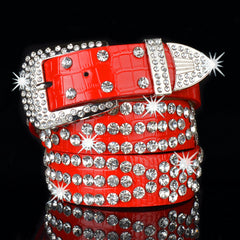Rhinestone Belt Western Bling Studded PU Leather Belt For Jeans