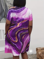 Women's Plus Marble Print V Neck Dress With Pockets