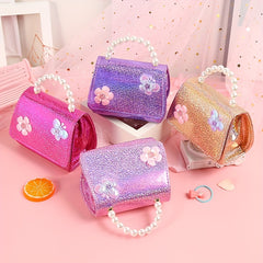 Kids Small Bright Leather Butterfly Flower Crossbody Bag