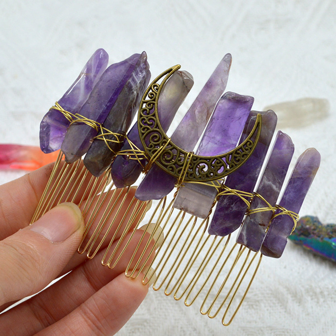 Crystal Quartz Mermaid Hair Comb Natural Stones Hair Accessories