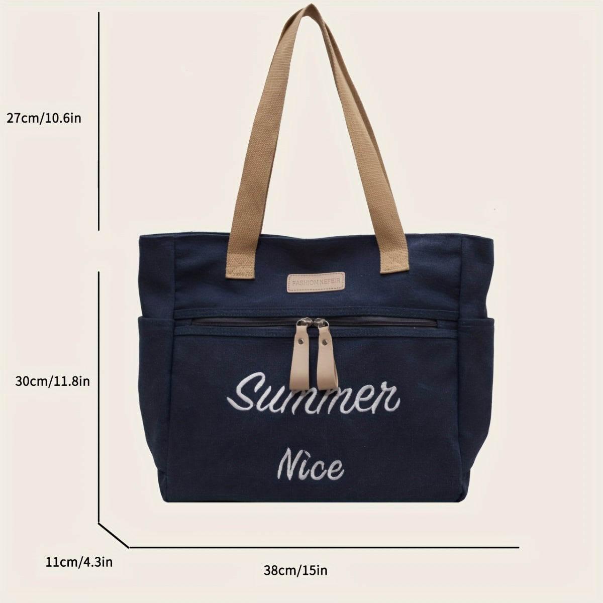 Vintage Letter Embroidered Tote Bag Retro Canvas Shoulder Bag Women's Casual