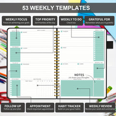 Undated Planner 12 Month Weekly Monthly Hardcover Faux Leather Spiral Bound