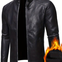 PU Biker Jacket Men's Casual Zip Up Faux Leather Jacket For Fall Winter