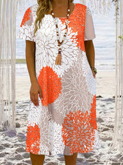 Women's Plus Floral Print Casual Dress with Pockets