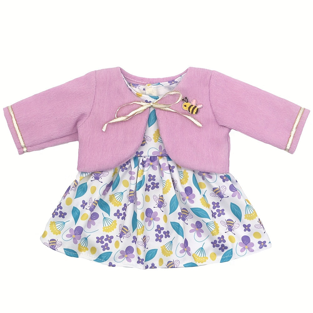 Purple Floral Doll Clothing Set for 18 Inch Dolls - Skirt and Shoes