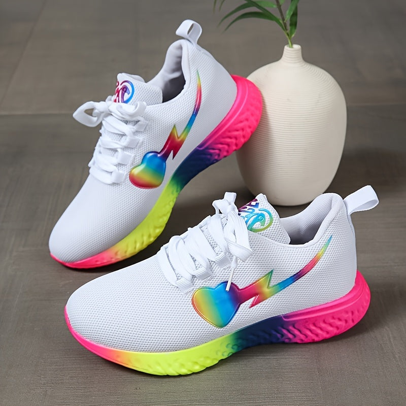 Rainbow Sole Woven Sneakers Lace Up Running Shoes Women's Footwear