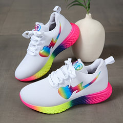 Rainbow Sole Woven Sneakers Lace Up Running Shoes Women's Footwear