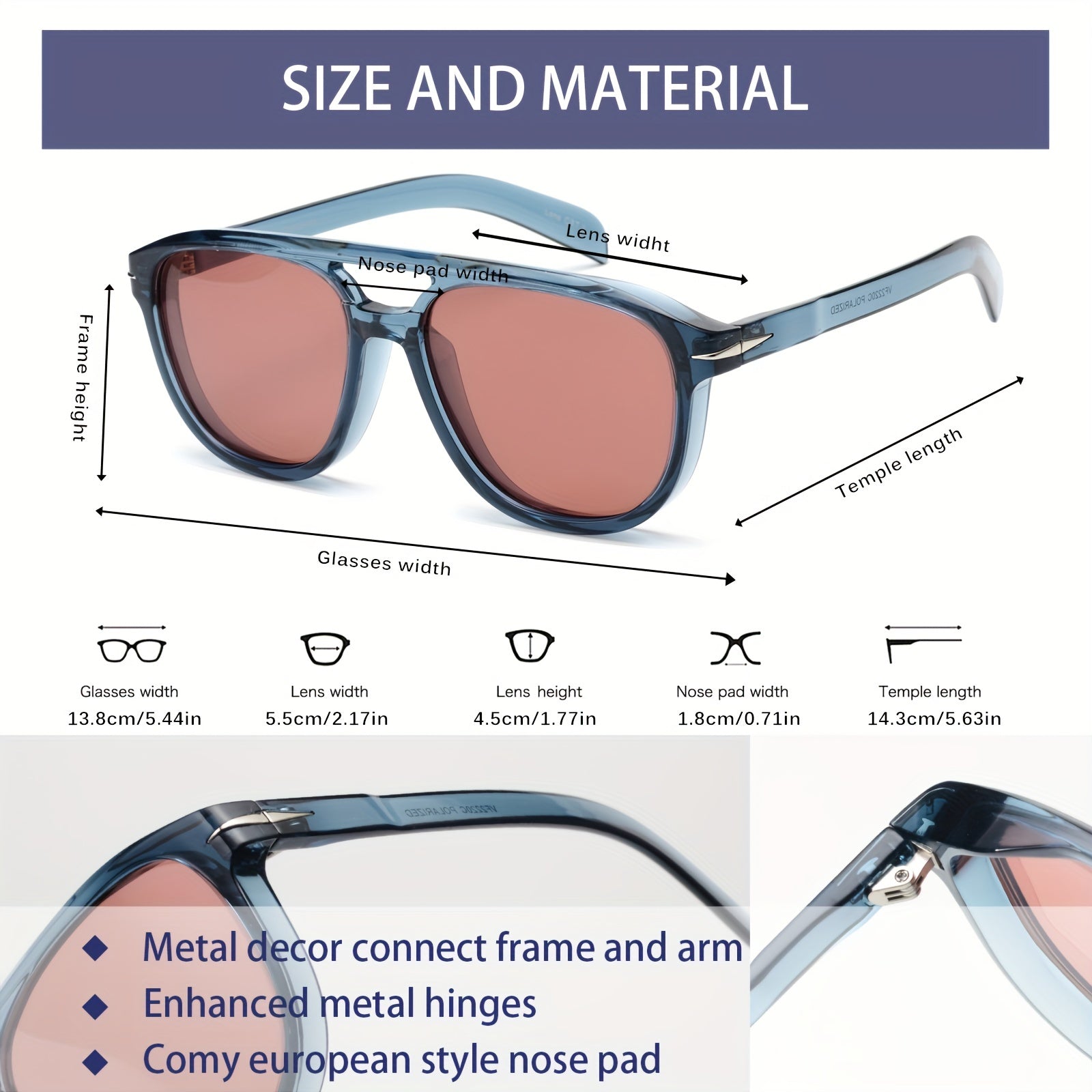 OUWEN Classic Polarized Square Aviator Sunglasses For Men Women Oversized