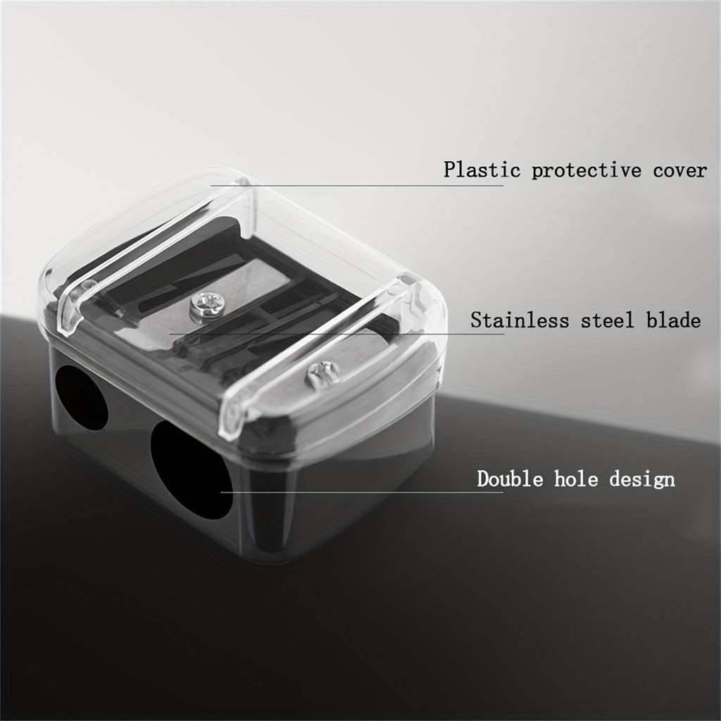 Double Holes Cosmetic Pencil Sharpener Stainless Steel Blades Plastic Cover