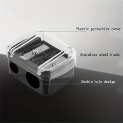 Double Holes Cosmetic Pencil Sharpener Stainless Steel Blades Plastic Cover