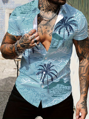 Coconut Tree Print Men's Casual Short Sleeve Shirt
