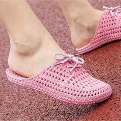 Women's Bowknot Hollow Out Flat Slides Closed Toe Mules