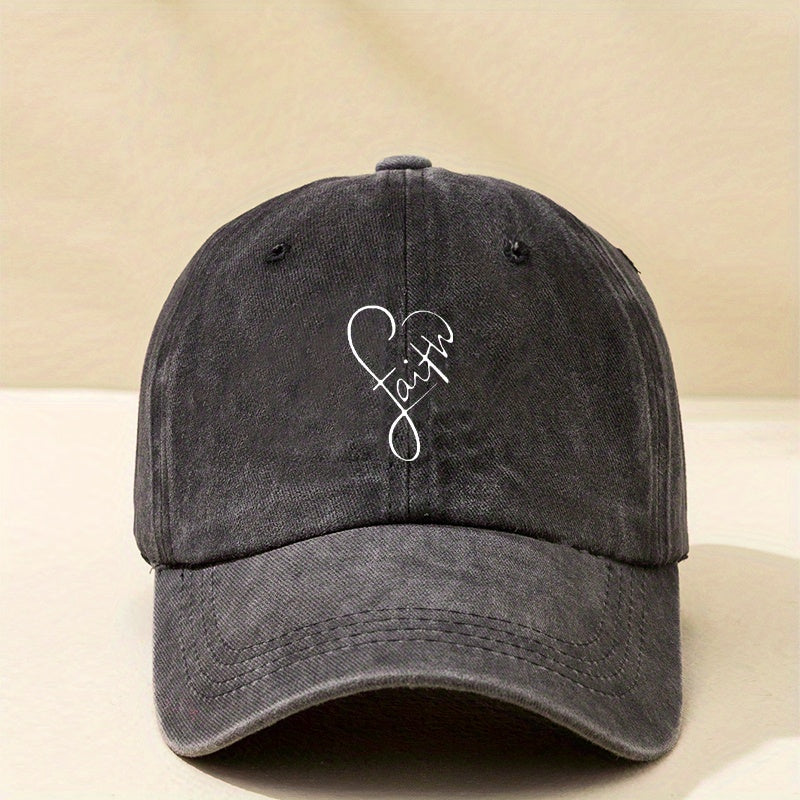 Faith Heart Print Baseball Cap Y2K Distressed Dad Hat
