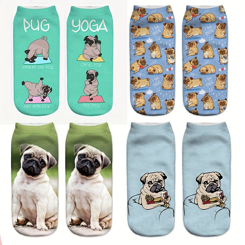 4 Pairs 3D Dog Pattern Comfy Low Cut Socks Women's Stockings