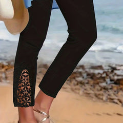 Lace Stitching Skinny Leggings Casual Solid Every Stretchy Leggings