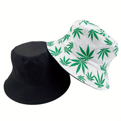 Green Leaves Print Bucket Hat for Beach Hiking Fishing Camping