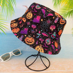 Unisex Sunshade Bucket Hat With Cartoon Pumpkin Print