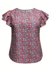 Ditsy Floral Print Ruffle Sleeve Blouse