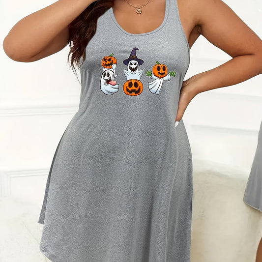 Halloween Nightdress Women's Ghost Print Tank Sleep Dress